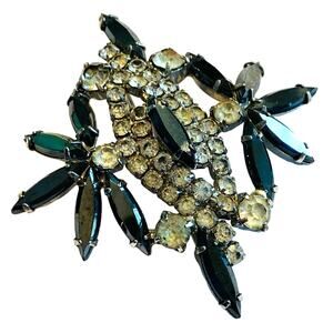 Vintage Mid Century Rhinestone Brooch Gray & Clear White Elegant Statement Pin